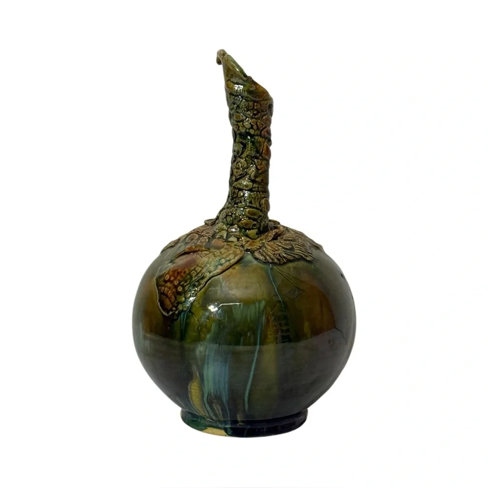 Artisan Textured Handmade Stoneware Vase Iridescent Budapest Hungary 10.25